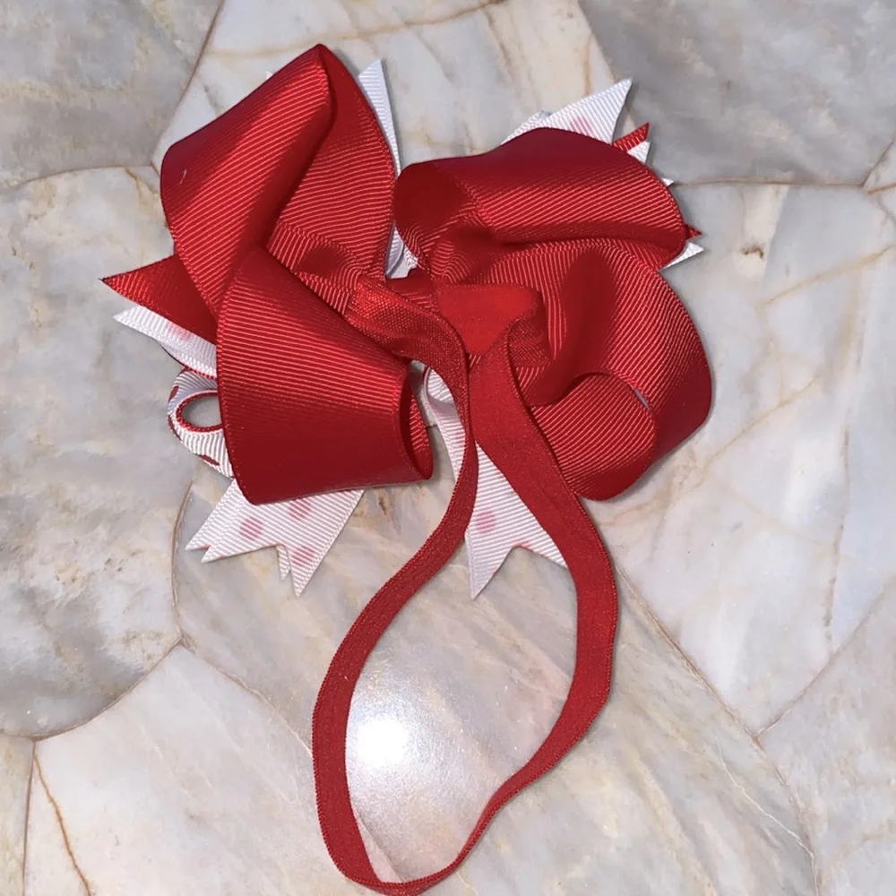 Girls Red White My 1st Birthday Bow Headband Polka Dot Heart Princess Accessory